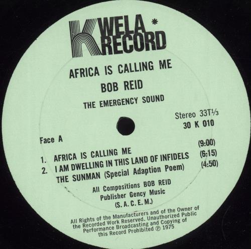 Bob Reid Africa Is Calling Me vinyl LP album (LP record) US Q3BLPAF706212