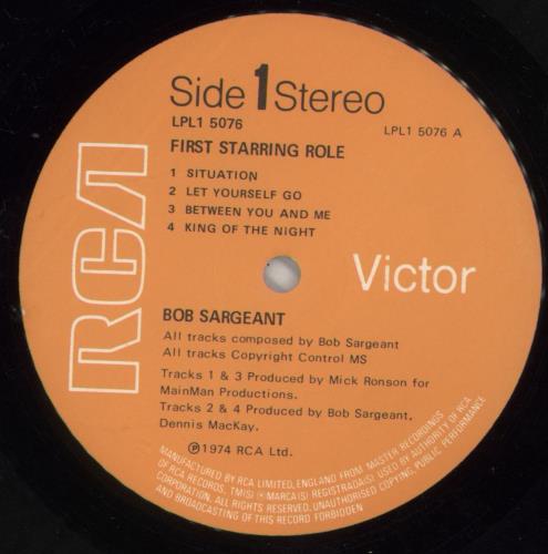 Bob Sargeant First Starring Role vinyl LP album (LP record) UK F55LPFI615198