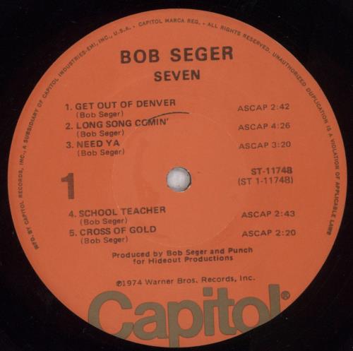Bob Seger Seven vinyl LP album (LP record) US SEGLPSE847010