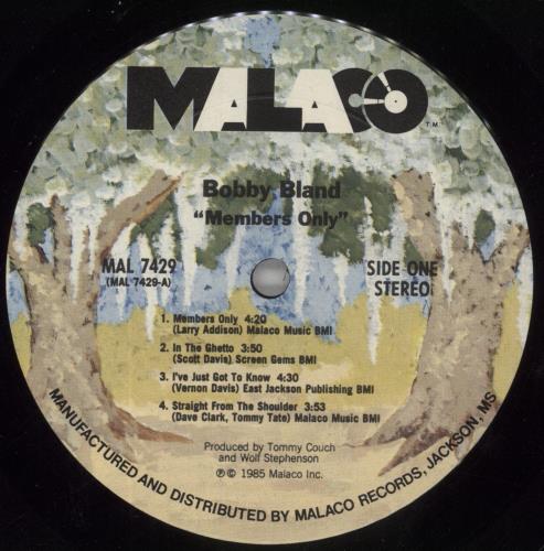 Bobby Bland Members Only vinyl LP album (LP record) US BBYLPME861802