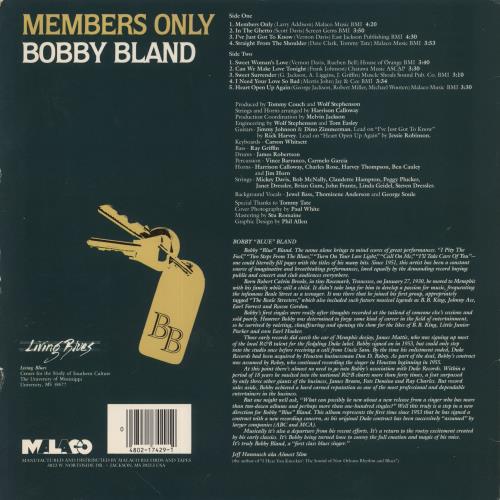 Bobby Bland Members Only vinyl LP album (LP record) US BBYLPME861802