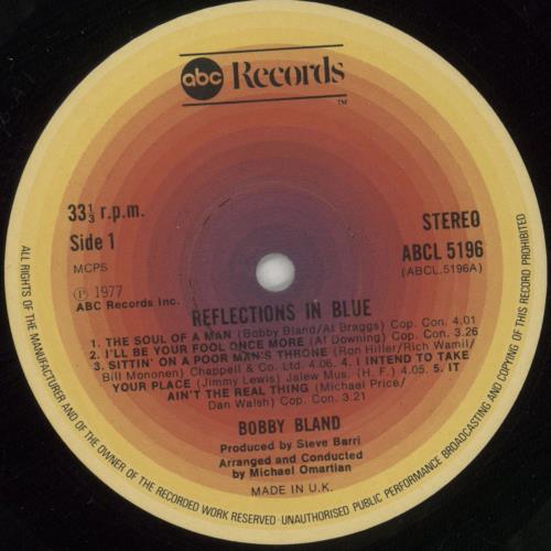 Bobby Bland Reflections In Blue vinyl LP album (LP record) UK BBYLPRE588407