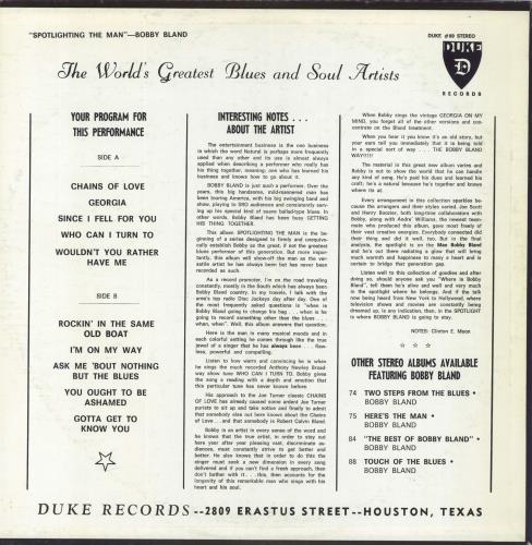 Bobby Bland Spotlighting The Man vinyl LP album (LP record) US BBYLPSP804980