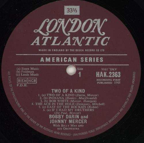 Bobby Darin Two Of A Kind vinyl LP album (LP record) UK BD-LPTW451206