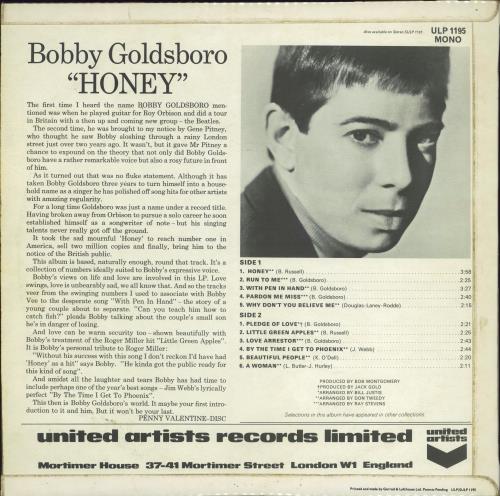 Bobby Goldsboro Honey vinyl LP album (LP record) UK G0LLPHO776772