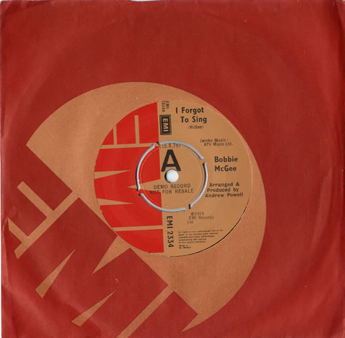 Bobby McGee I Forgot To Sing 7" vinyl single (7 inch record / 45) UK F6B07IF615251