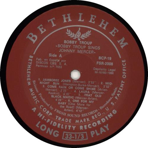 Bobby Troup Bobby Troup Sings Johnny Mercer vinyl LP album (LP record) Spanish OUPLPBO707558