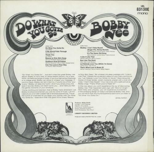 Bobby Vee Do What You Gotta Do vinyl LP album (LP record) UK BYVLPDO789716