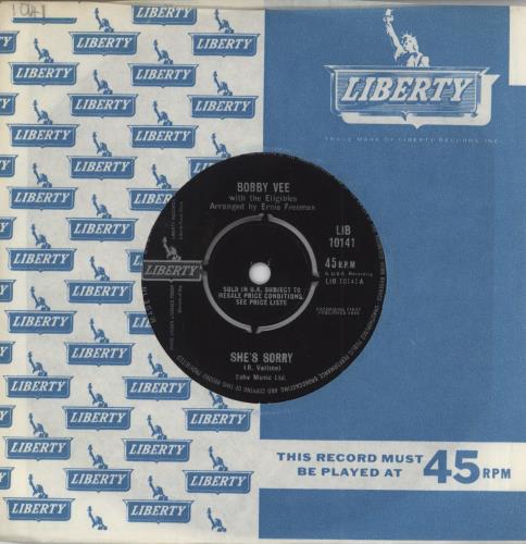 Bobby Vee She's Sorry 7" vinyl single (7 inch record / 45) UK BYV07SH572387