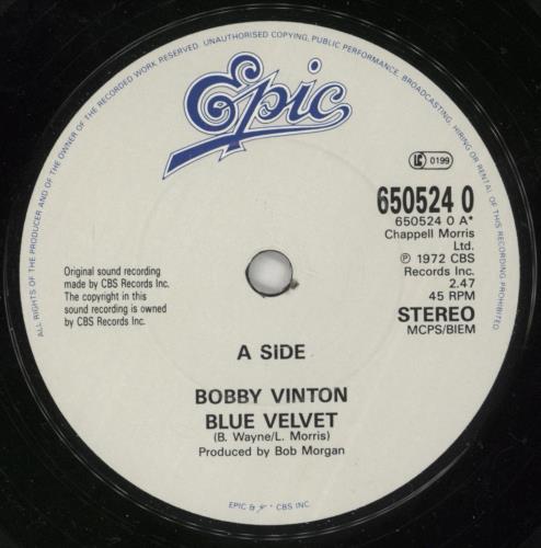 Bobby Vinton Blue Velvet 7" vinyl single (7 inch record / 45) UK BVT07BL618503