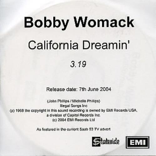 Bobby Womack California Dreamin' CD-R acetate UK YBBCRCA290391