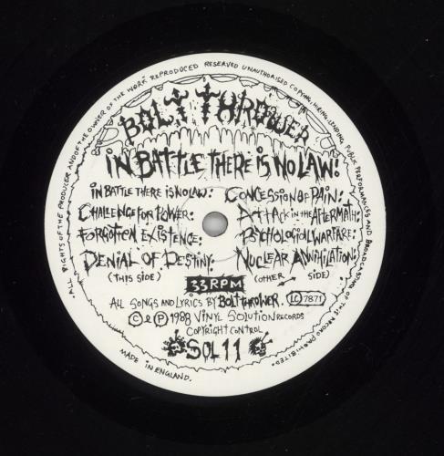 Bolt Thrower In Battle There Is No Law - 1st - EX vinyl LP album (LP record) UK E0MLPIN864205