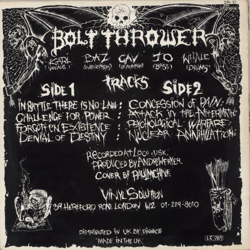 Bolt Thrower In Battle There Is No Law - 1st - EX vinyl LP album (LP record) UK E0MLPIN864205