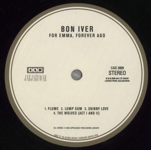Bon Iver For Emma, Forever Ago - 1st - EX vinyl LP album (LP record) UK BVALPFO445113