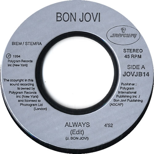 Bon Jovi Always - Jukebox Only 7" vinyl single (7 inch record / 45) UK BON07AL41604