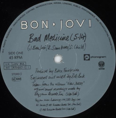 Bon Jovi Bad Medicine 12" vinyl single (12 inch record / Maxi-single) UK BON12BA33820