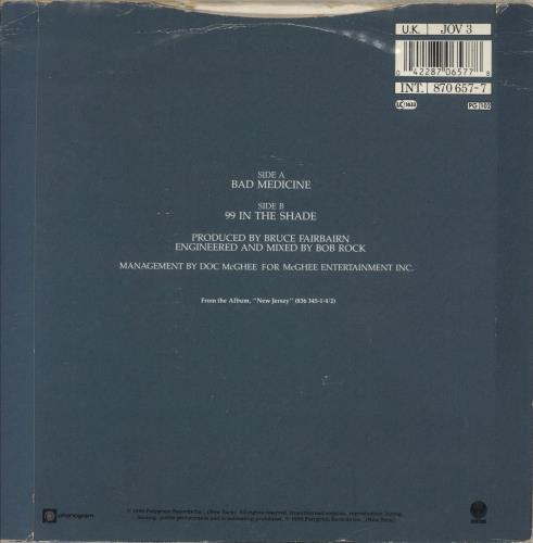 Bon Jovi Bad Medicine 7" vinyl single (7 inch record / 45) UK BON07BA46322