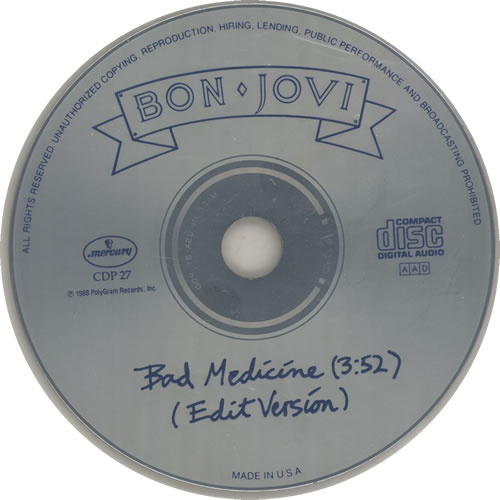 Bon Jovi Bad Medicine CD single (CD5 / 5") US BONC5BA631494