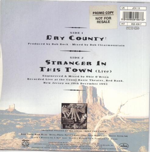 Bon Jovi Dry County 7" vinyl single (7 inch record / 45) UK BON07DR712332