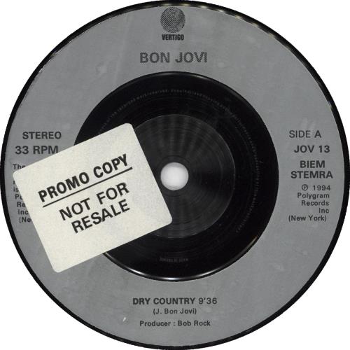 Bon Jovi Dry County 7" vinyl single (7 inch record / 45) UK BON07DR712332