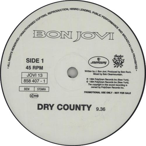Bon Jovi Dry County 12" vinyl single (12 inch record / Maxi-single) UK BON12DR72259