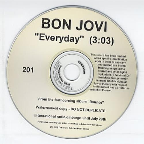 Bon Jovi Everyday CD-R acetate US BONCREV315879