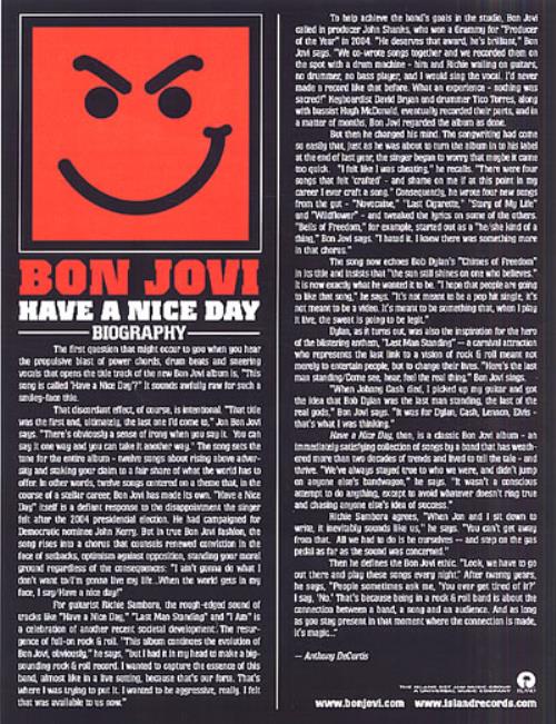 Bon Jovi Have A Nice Day media press pack US BONPPHA340532