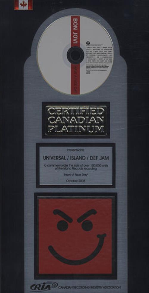 Bon Jovi Have A Nice Day award disc Canadian BONAWHA424141