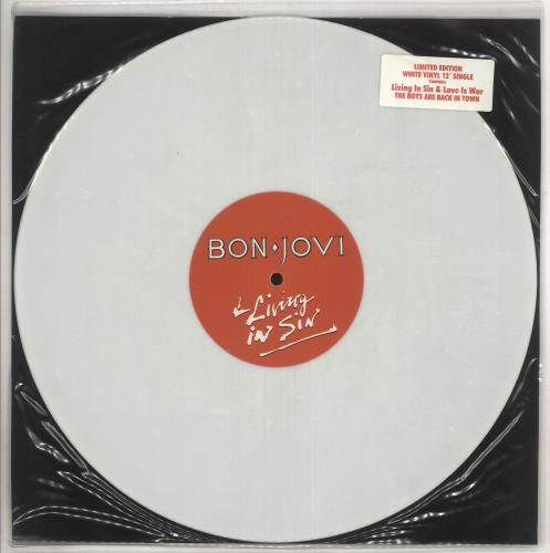 Bon Jovi Living In Sin - White Vinyl - Stickered 12" vinyl single (12 inch record / Maxi-single) UK BON12LI738600