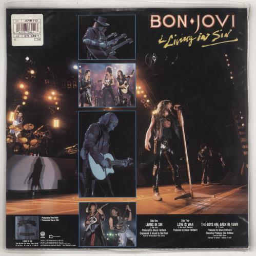 Bon Jovi Living In Sin - White Vinyl - Stickered 12" vinyl single (12 inch record / Maxi-single) UK BON12LI738600