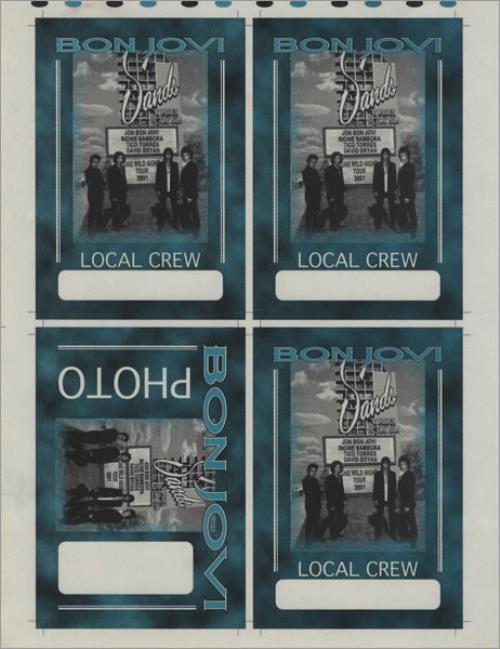 Bon Jovi One Wild Night Tour - At The Sands - Uncut Sheets tour pass US BONTPON428380