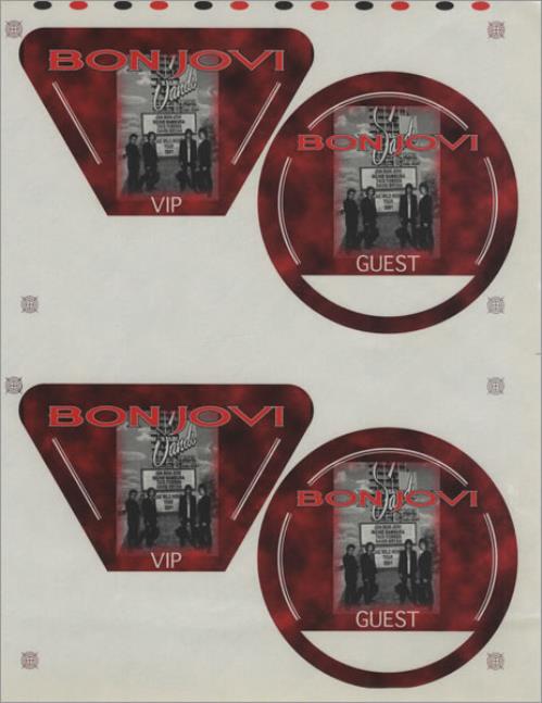 Bon Jovi One Wild Night Tour - At The Sands - Uncut Sheets tour pass US BONTPON428380