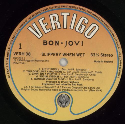 Bon Jovi Slippery When Wet - 1 Song Sticker vinyl LP album (LP record) UK BONLPSL732656