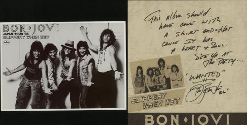 Bon Jovi Slippery When Wet - Parchment, photo + Obi vinyl LP album (LP record) Japanese BONLPSL653101