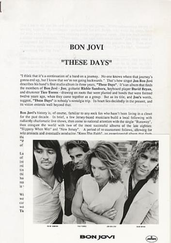 Bon Jovi These Days media press pack UK BONPPTH310899
