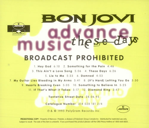 Bon Jovi These Days CD album (CDLP) Canadian BONCDTH512058