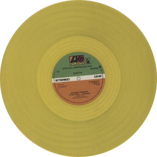 Boney M Hooray Hooray - Yellow Vinyl 12" vinyl single (12 inch record / Maxi-single) UK BOM12HO55611