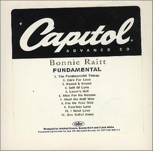 Bonnie Raitt Fundamental CD album (CDLP) US BRTCDFU107018