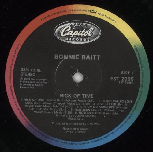 Bonnie Raitt Nick Of Time - 2nd - Hype Sticker vinyl LP album (LP record) UK BRTLPNI877362