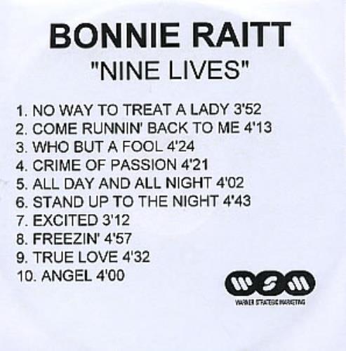 Bonnie Raitt Nine Lives CD-R acetate UK BRTCRNI199285