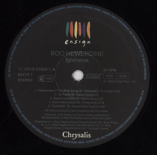 Boo Hewerdine Ignorance vinyl LP album (LP record) UK BHWLPIG853961