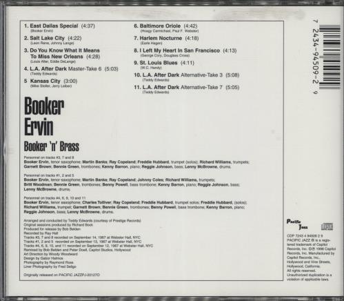 Booker Ervin Booker 'n' Brass CD album (CDLP) US B8QCDBO773029