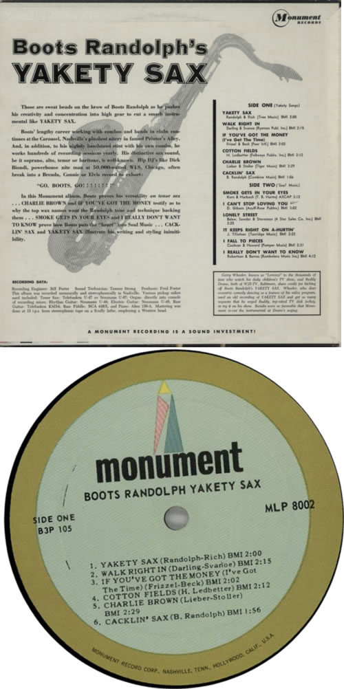 Boots Randolph Yakety Sax vinyl LP album (LP record) US RFBLPYA616636