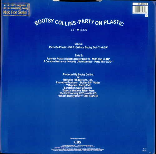 Bootsy Collins Party On Plastic - Gold promo stamped 12" vinyl single (12 inch record / Maxi-single) UK OOY12PA519579