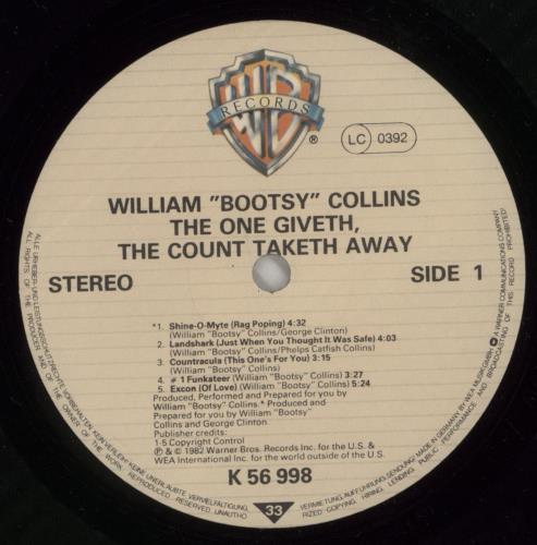 Bootsy Collins The One Giveth, The Count Taketh Away vinyl LP album (LP record) UK OOYLPTH872192