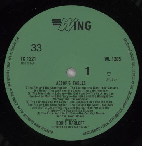 Boris Karloff Aesop's Fables vinyl LP album (LP record) UK KFFLPAE862558