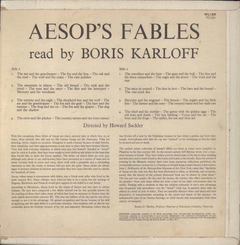 Boris Karloff Aesop's Fables vinyl LP album (LP record) UK KFFLPAE862558