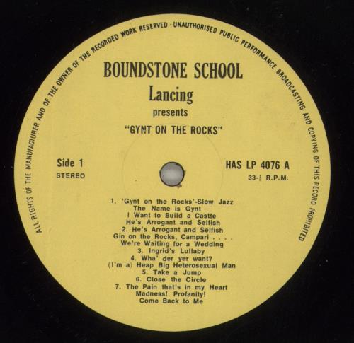 Boundstone School Presents Gynt On The Rocks vinyl LP album (LP record) UK -RULPPR877743