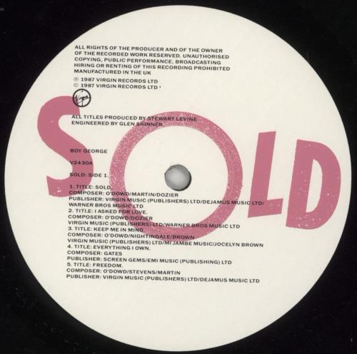 Boy George Sold vinyl LP album (LP record) UK BOYLPSO190190