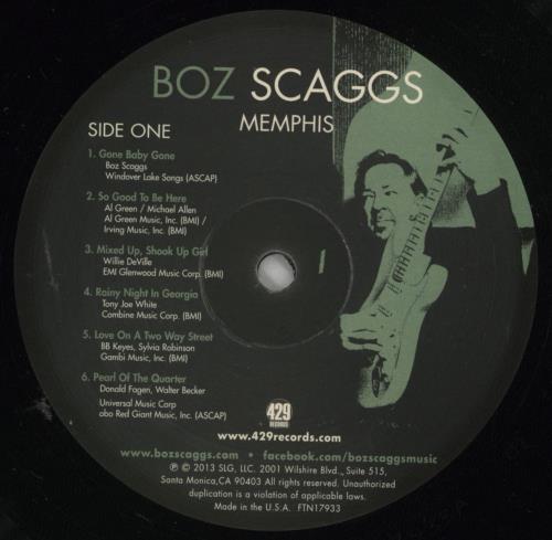 Boz Scaggs Memphis vinyl LP album (LP record) US BOZLPME867874